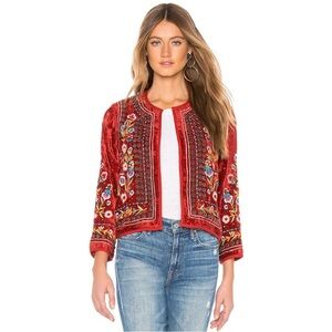 Velvet by Graham & Spencer Nita Floral-Embroidered Velvet Cropped Boho Jacket L